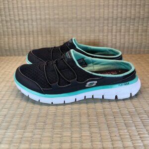 Skechers Women's Flex Sole Slip-On Sneakers Black Aqua Size 6.5 Memory Foam